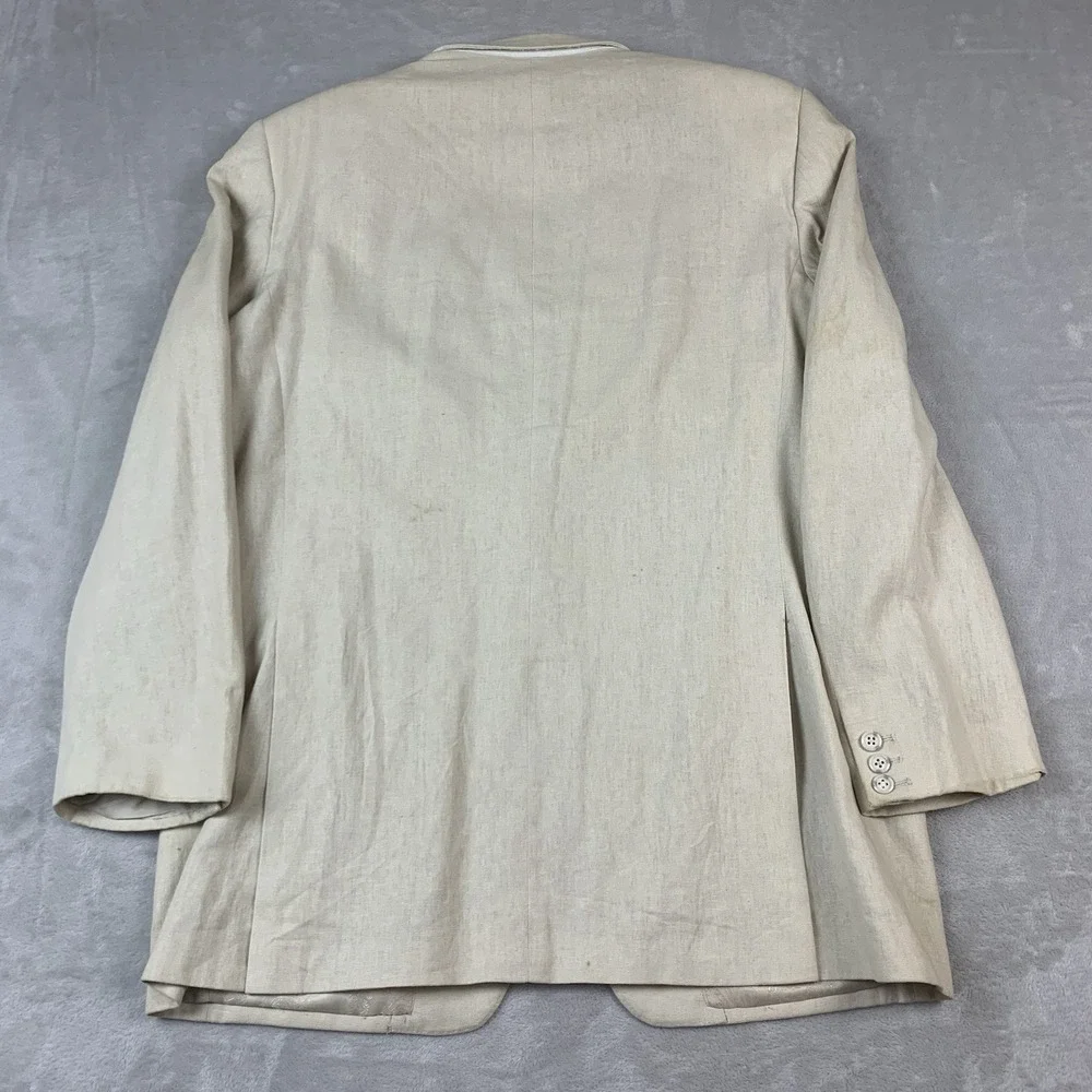 bianco Brioni Blazer 42L Beige Loro Piana 100% Linen Lined Spots* Missing Button